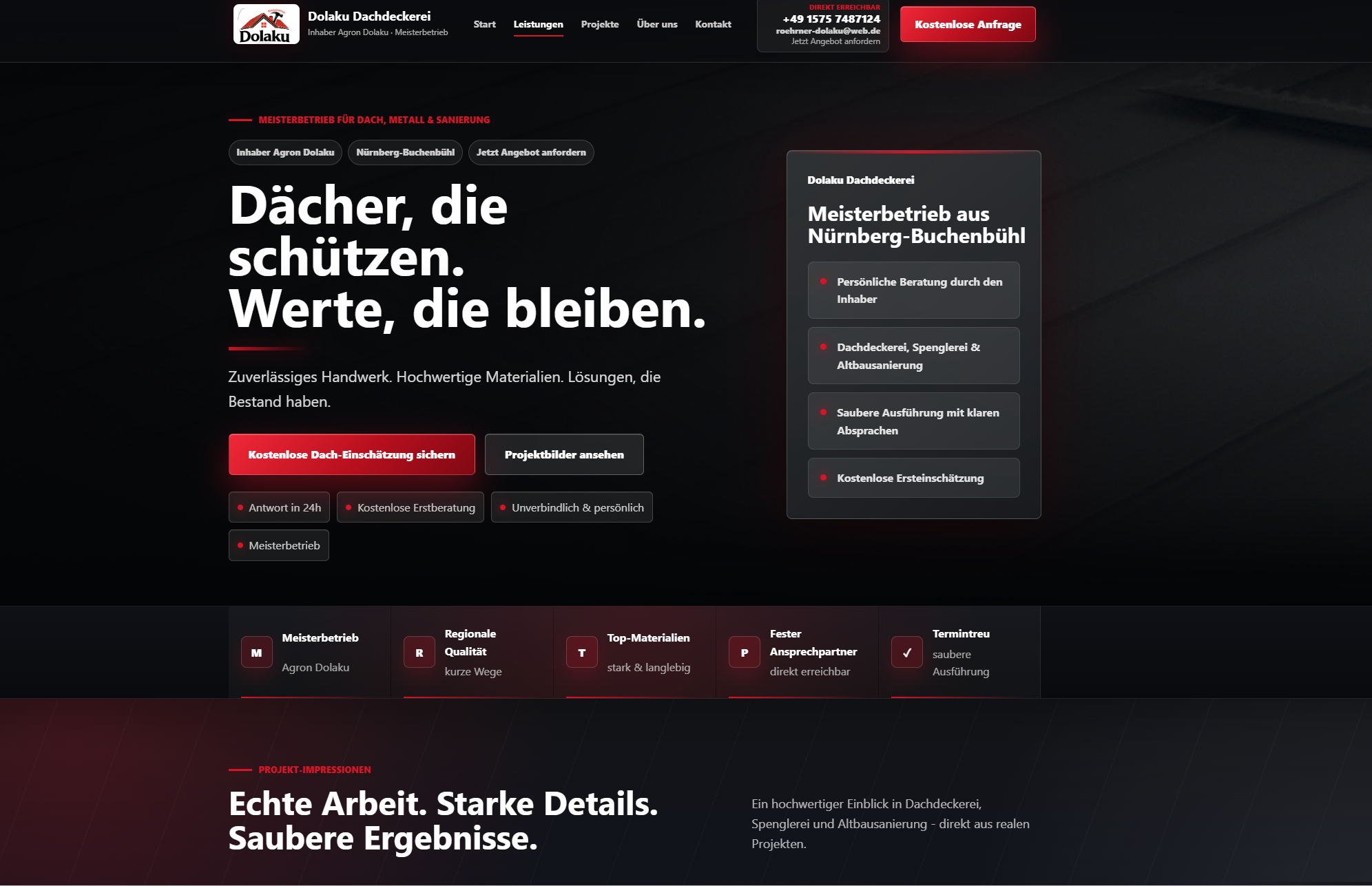 Screenshot der Dolaku Dachdeckerei Website