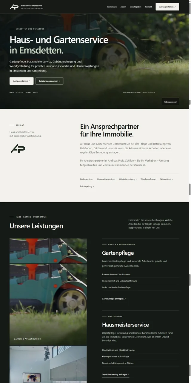 Website von AP Haus und Gartenservice