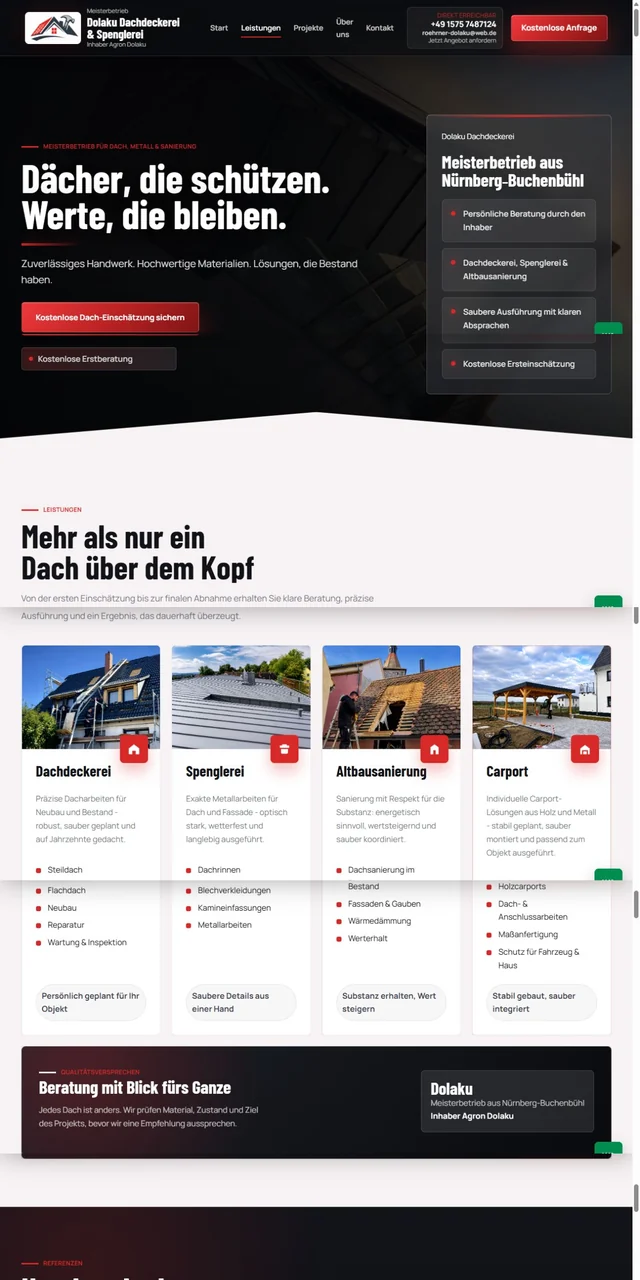 Website der Dolaku Dachdeckerei