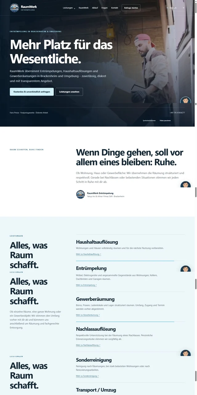 Website von RaumWerk Entrümpelung