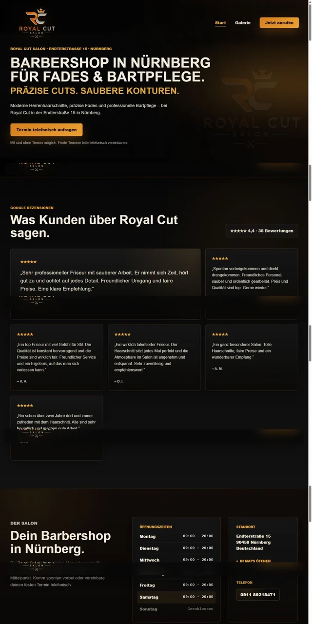 Website des Royal Cut Salons