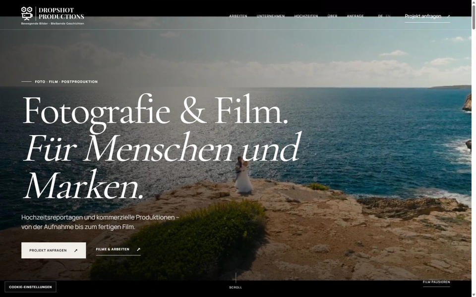 Dropshot Productions — Ansicht der neuen Website