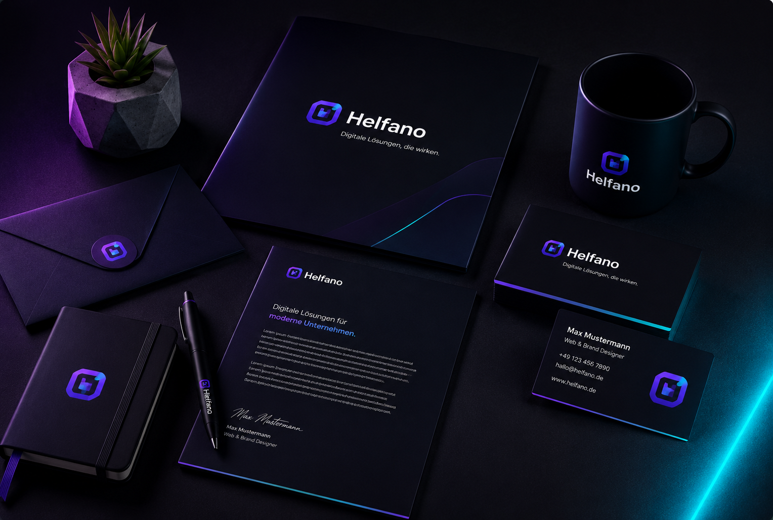 Branding und Markenauftritt von Helfano